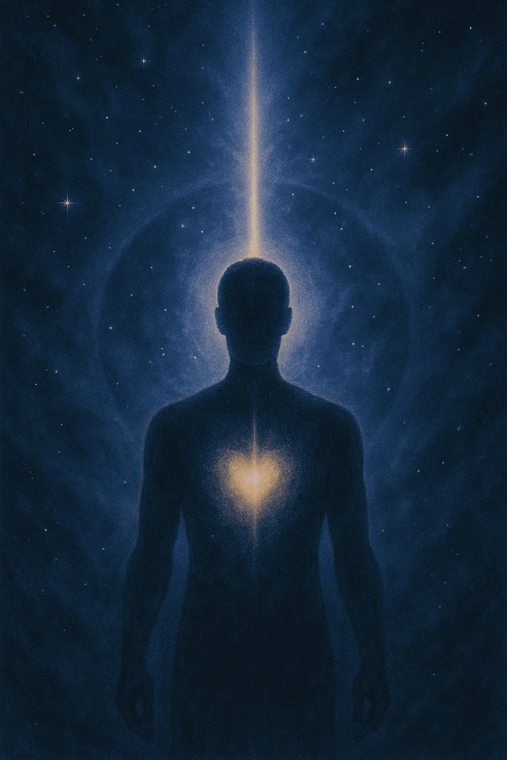 a person with a light beam in the middle of the body